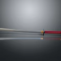 Samurai Sword With Silver Blade Red Handle And Gold Accents On Dark Background