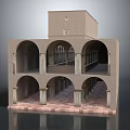 Cultural Center Building Featuring Arched Openings Columned Corridors And Multi Level Stone Facade