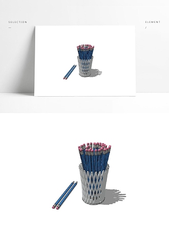 modern pencil blue pencil white pen holder 3d model