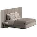 Modern Double Bed With Upholstered Gray Headboard Soft Bedding And Round Nightstands 3d model