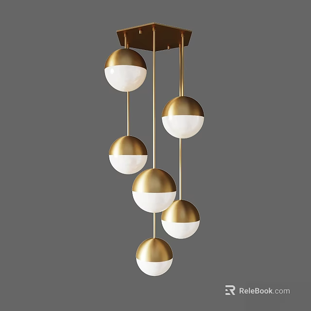 Modern Chandelier With Multiple Gold And White Spherical Balls Hanging Design 3d model
