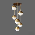 Modern Chandelier With Multiple Gold And White Spherical Balls Hanging Design 3d model