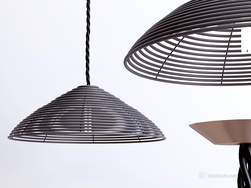 Modern Black Metal Striped Dome Shaped Hanging Pendant Lights Interior Design 3d model 