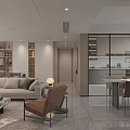 Modern Minimalist Open Living And Dining Room With Sleek Marble Floor And Elegant Furnishings