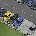 Various Colored Cars Neatly Parked In Organized Parking Lot With Grass And Street Lamp
