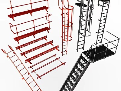 Wide Selection of Industrial Metal Safety Ladders and Outdoor Access Stair Platform Sets 3d model