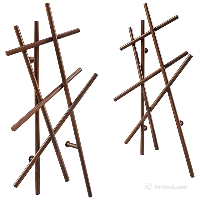 Two Brown Metal Hooks With Modern Crossed Rod Decorative Design Structure 3d model 