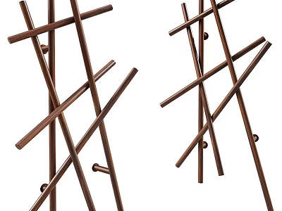 Two Brown Metal Hooks With Modern Crossed Rod Decorative Design Structure 3d model