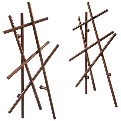Two Brown Metal Hooks With Modern Crossed Rod Decorative Design Structure 3d model