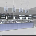 Modern Luxury Kitchen Interior With Blue Island Counter And Pendant Lights