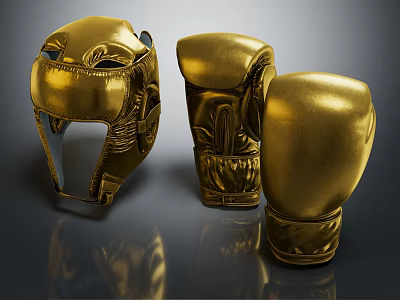 Premium High Quality Golden Boxing Sports Equipment Helmet And Gloves 3d model