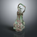 Ancient Chinese Bronze Vessel With Intricate Carvings And Bird Shaped Handle