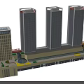 Modern Commercial Complex Featuring Multiple Tall Towers And Ground Floor Commercial Space 3d model
