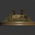 Ancient Altar Platform On Circular Base With Candelabra Green Plants And Glowing Gems
