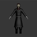 Detailed 3D Character Model With Black Robe Beard And Standing Pose