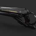Futuristic Sci Fi Gun With Black Body Gold Accents And Wooden Grip