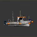 Small Fishing Boat Featuring Orange Canopy Silver Hull And Orange Buoys