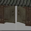 Traditional Wooden Double Door Furniture With Green Tile Roof And Brass Carvings