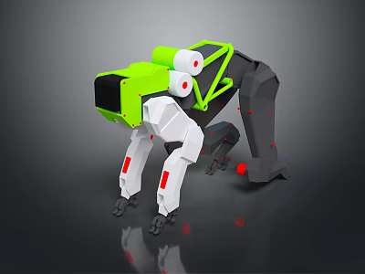 Smart Machine with Modern Green White and Black Robotic Structure and Red Detail Sensors 3d model