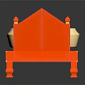 Red Industrial Equipment Storage Rack With Multiple Golden Circular Components