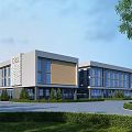 Modern Industrial Factory Building Exterior Design With Glass Windows Landscaped Gardens And Spacious Entrance