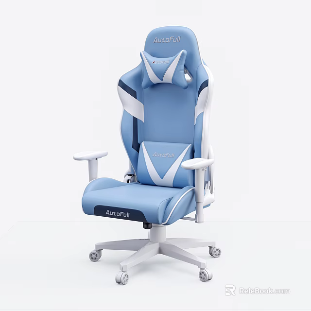 Blue And White Ergonomic Gaming Office Chair With Headrest Backrest Armrests And Wheels 3d model 