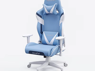 Blue And White Ergonomic Gaming Office Chair With Headrest Backrest Armrests And Wheels 3d model