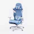 Blue And White Ergonomic Gaming Office Chair With Headrest Backrest Armrests And Wheels