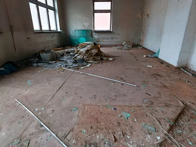 Abandoned Old Building Room With Broken Windows Debris And Dust During Demolition 3d model