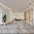 Modern Reception Space Interior With Marble Countertop And Display Shelves Holding Fashion Bags