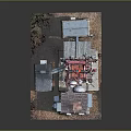 Red and White Communication Tower Equipment with Steel Frame and Small Buildings at the Base