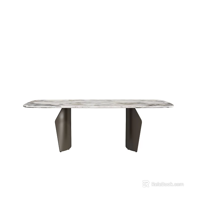 Modern Rectangular Dining Table With Marble Top And Metal Legs 3d model