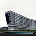 Modern White Architectural Building With Glass Windows Green Landscaping And Water Body