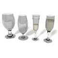 Different Types of Wine Glasses Including Empty and Filled Champagne Flute on