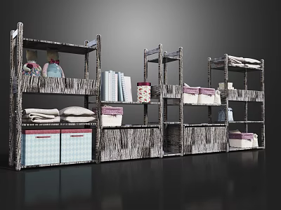 Practical Multi tiered Storage Shelving Unit With Folded Linens Books And Storage Baskets 3d model