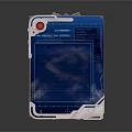 Three Electronic Devices With Different Decorative Frames Blue Screen And Red Button Design