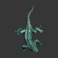 Green Lizard With Scaly Skin And Spiny Back On Dark Background
