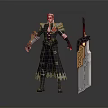 Fantasy Warrior Character With White Hair Ornate Coat And Decorative Greatsword