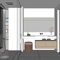 Modern Bathroom Interior Design With Glass Shower Large Mirror Wooden Vanity And Round Stool