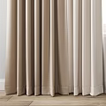 Beige Thick Curtains With Sheer Lining For Window Natural Light Home Decor 3d model