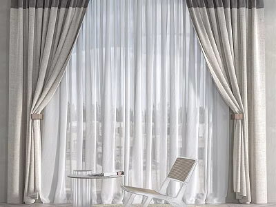 Elegant Light Colored Curtains With Sheer Layers In Modern Living Room Window 3d model