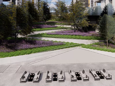 Tranquil Residential Landscape Design With Lush Greenery Pathways Flower Beds And Trees 3d model