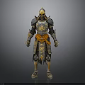 3D Rendered Samurai Armor in Black and Gold with Orange Sash and Ornate Details