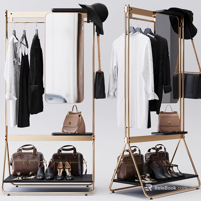 Stylish Metal Clothes Rack with Hanging Shirts Coats and Shelves for Bags Shoes 3d model 