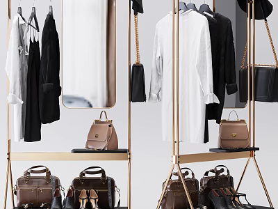 Stylish Metal Clothes Rack with Hanging Shirts Coats and Shelves for Bags Shoes 3d model