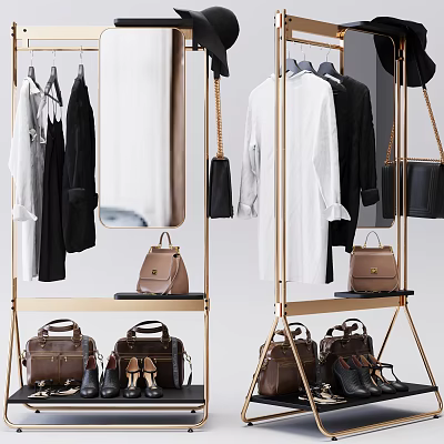 Stylish Metal Clothes Rack with Hanging Shirts Coats and Shelves for Bags Shoes 3d model