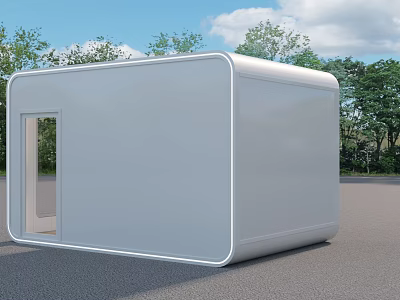 Commercial Street White Modular Kiosk With Trees And Blue Sky Surroundings 3d model