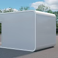 Commercial Street White Modular Kiosk With Trees And Blue Sky Surroundings