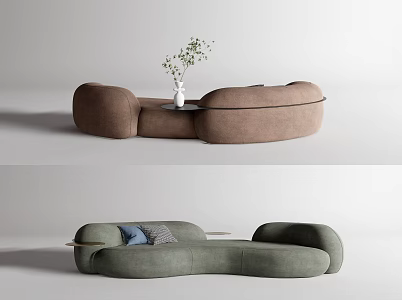 Modern multi-person sofa flannel curved sofa 3d model