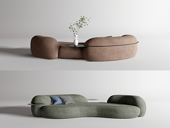 Modern multi-person sofa flannel curved sofa 3d model